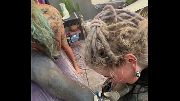 Wild Tattoo Shop Moment - Tattooing While Giving a Head