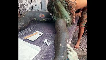Wild Tattoo Shop Moment - Tattooing While Giving a Head
